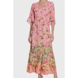 London Times‎ Pink Floral V-Neck Dress - Size 10 - NWT